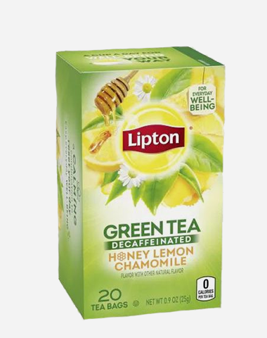 Lipton decaffeinated green tea with lemon and chamomile.